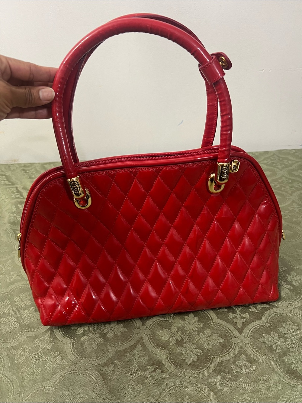 Marino Orlandi vibrant Red Quilted Top-Handle Satchel Genuine Italy Leather